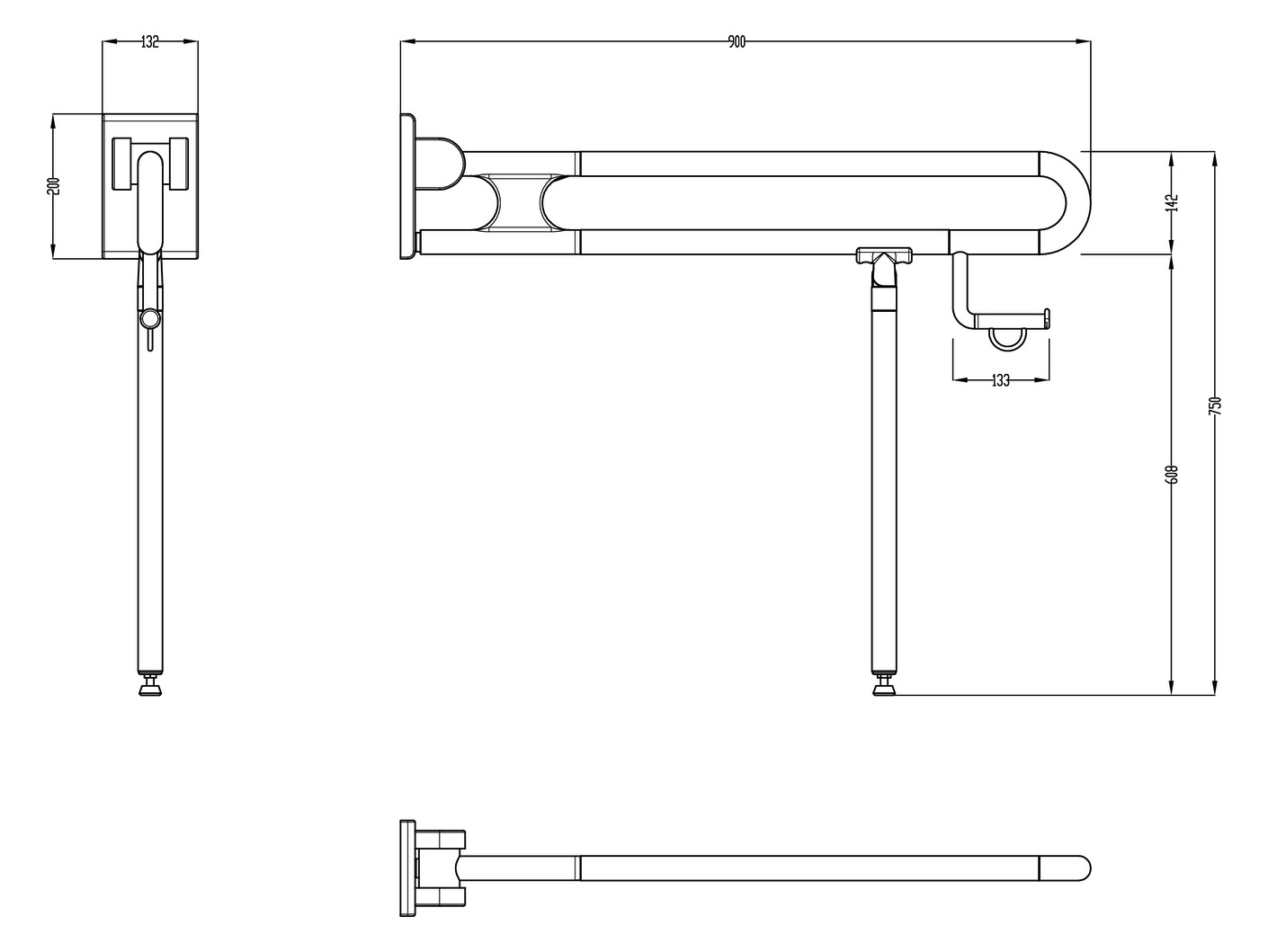 Normbau Stützklappgriff Nylon Care 750mm, 900 mm, Bodenstütze, Papierrollenhalter, taupe Normbau Stützklappgriff Nylon Care 750mm, 900 mm, Bodenstütze, Papierrollenhalter, taupe