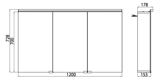 EMCO Aufputz-Lichtspiegelschrank pure LED 1200 x 728 mm, Aluminium, 3 Türen