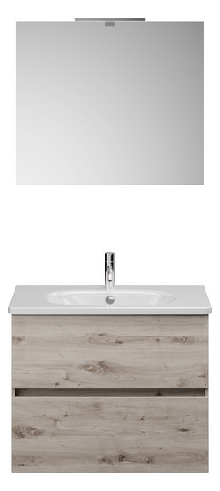 Burgbad Waschtisch-Kombination Rocio mit Spiegel, 80,5 x 200 x 46,5 cm, Eiche Dekor Silber