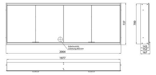 EMCO Unterputz-Lichtspiegelschrank prime 2 2000x730mm, 4-türig, aluminium/weiss