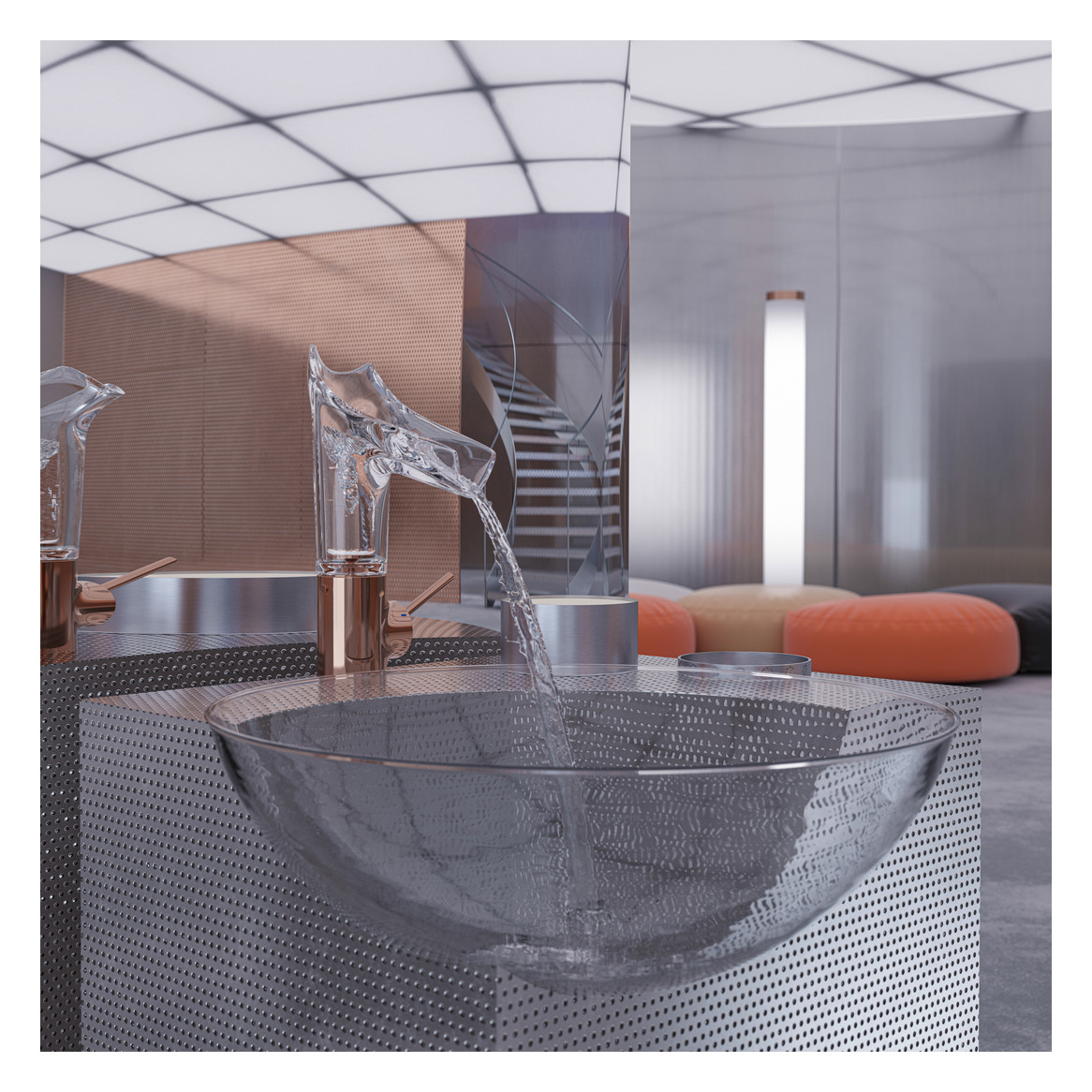 hansgrohe Waschtisch-Einhebelmischer Axor Starck V 140 mit Glasauslauf, unverschließbare Ablaufgarnitur, polished red gold