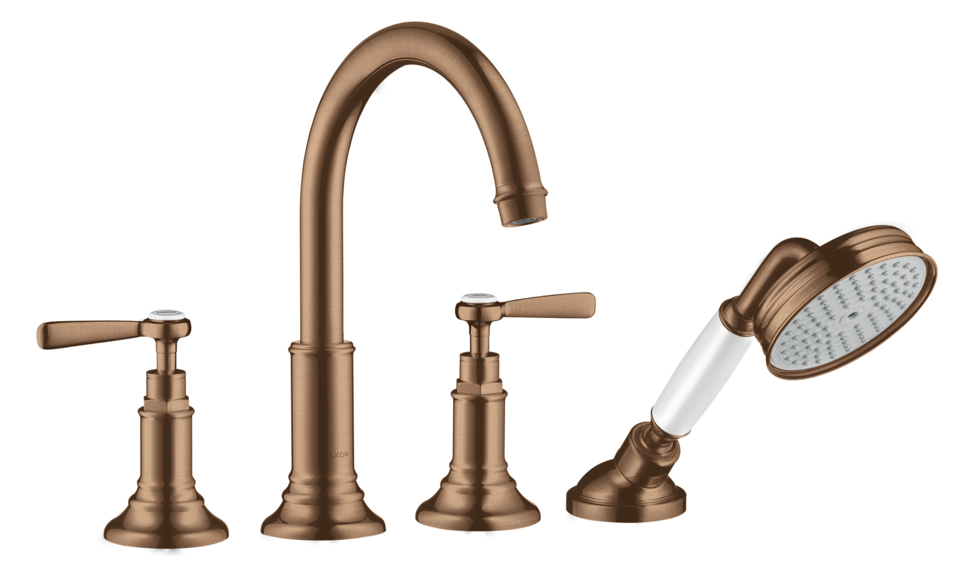 hansgrohe Fertigmontageset Axor Montreux 4-Loch-Wannenrandarmatur, mit Hebelgriffen, brushed red gold