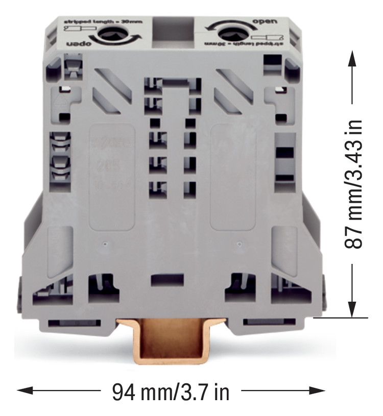 Reihenklemme 10-70qmm Serie 285 1Etage 2kl gr 150A Hutschiene TH35 Reihenklemme 10-70qmm Serie 285 1Etage 2kl gr 150A Hutschiene TH35