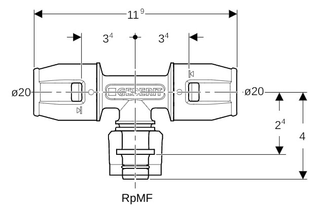 Geberit Übergangs-T-Stück PushFit Ø 20 x MF20 x 20 mm, Durchgang, mit MasterFix, PVDF