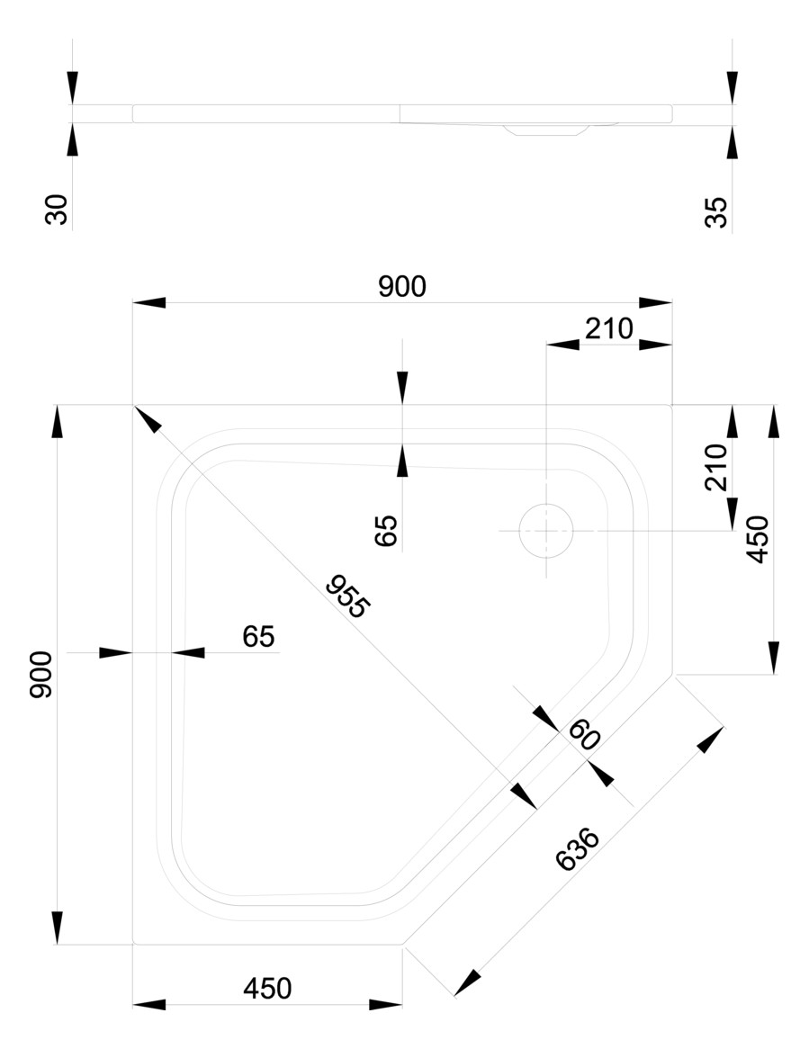 Duschwanne BetteCaro 7189 90x90x3,5cm, Glasur, raven