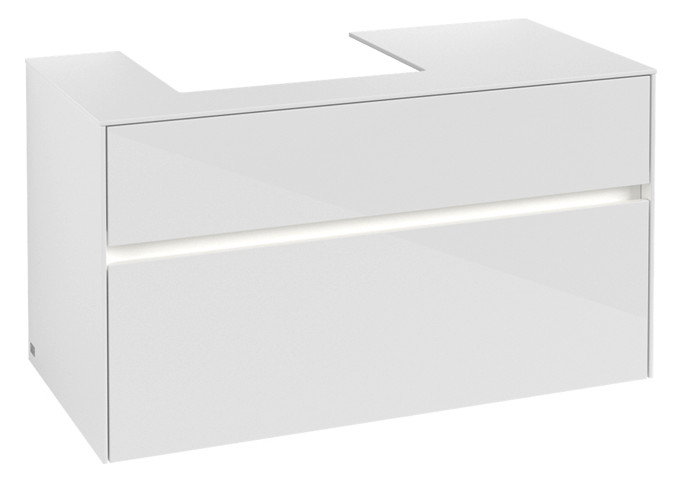 V&B Waschtischunterschrank Collaro 100x54,8x50cm, Waschtisch links, LED-Beleuchtung 7,3 W, glossy white