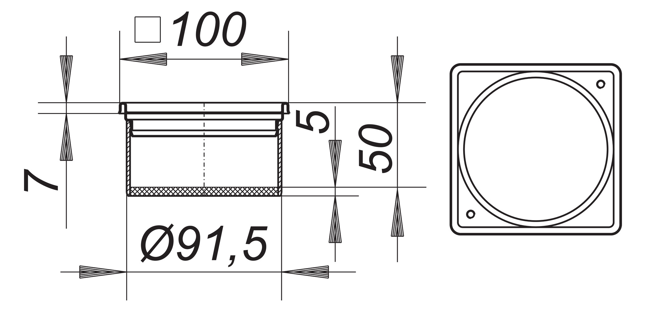 Dallmer Aufsatzrahmen Serie 10 V, S 10/100, Edelstahl 1.4404, 100x100mm