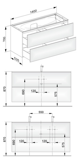 KEUCO Waschtischunterschrank Edition 11 140x70x53,5cm, 2 Frontauszüge, Innenbeleuchtung, Lack Hochglanz Weiß