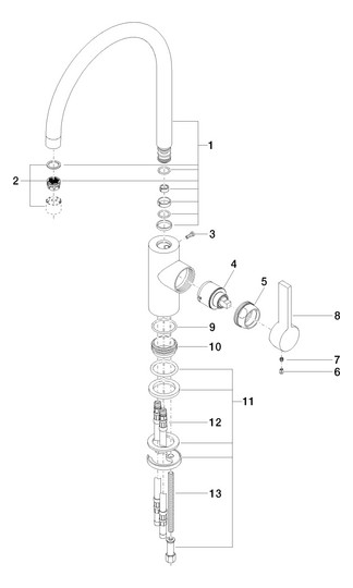 Dornbracht Spültisch-Einhebelmischer Tara Ultra Griff rechts, Ausladung 241mm, platin gebürstet