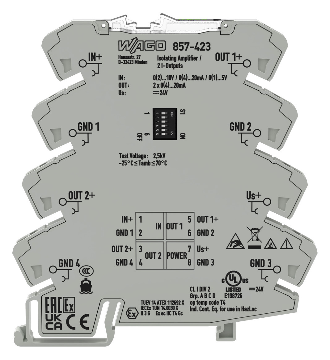 Trennverstärker 24V Serie 857 2Kan Federzugans 300Ohm