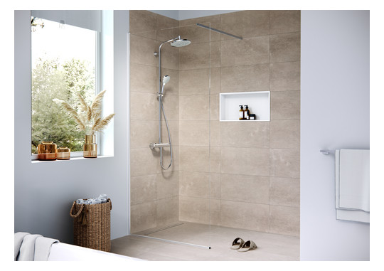 hansgrohe Duschrinne RainDrain Compact 600 mm, Komplettset, befliesbar, für flache Installation, chrom
