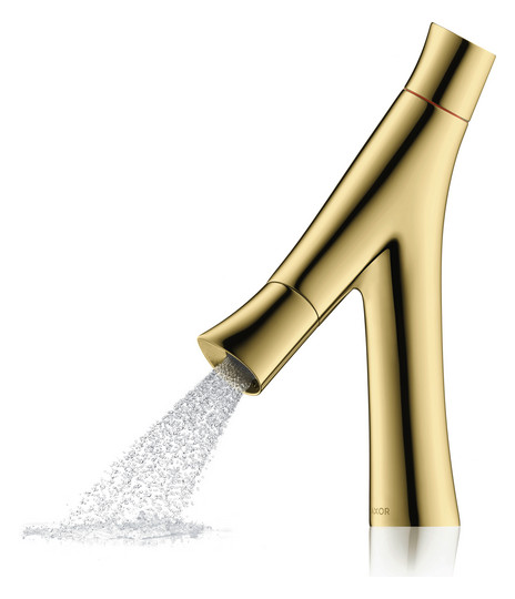 hansgrohe Waschtisch-Zweigriff-Armatur 80 Axor Starck Organic Ausladung 116mm, mit Zugstangen-Ablaufgarnitur, brushed gold optic