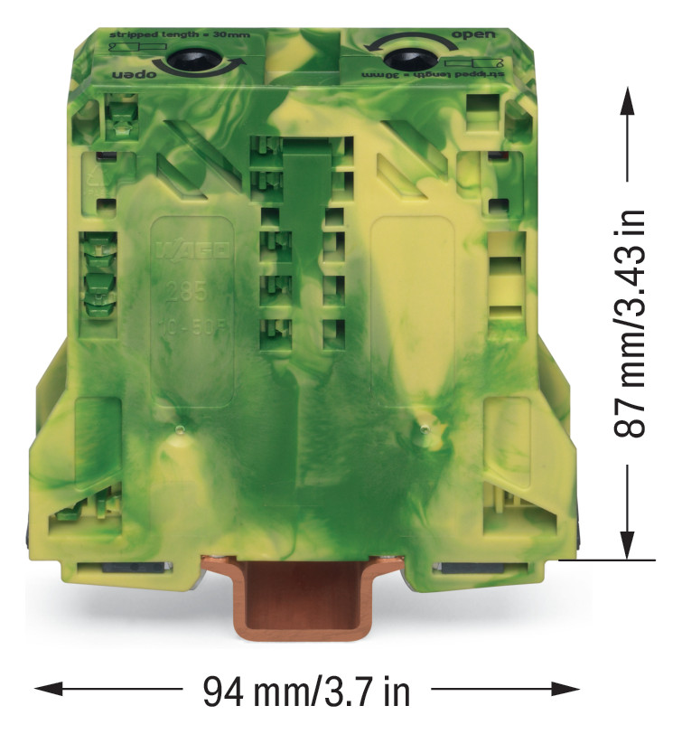 Schutzleiter-Reihenklemme Serie 285 10-70qmm gn/ge 1Etage Hutschiene TH35 Schutzleiter-Reihenklemme Serie 285 10-70qmm gn/ge 1Etage Hutschiene TH35