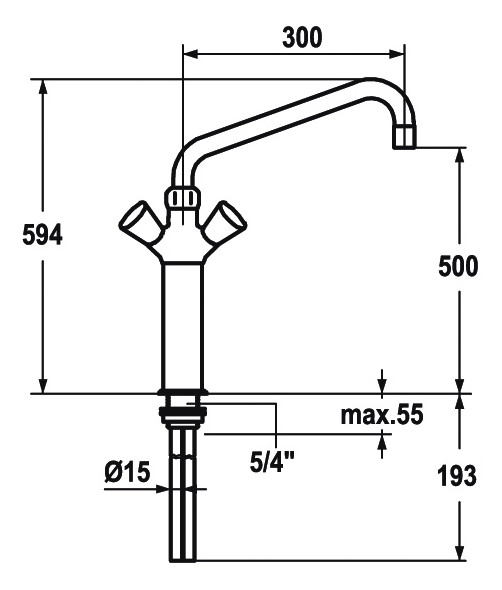 KWC Spültisch-Zweigriff-Armatur GASTRO Ausladung 300 mm, verchromt, Schwenkauslauf 360Grad, Säule 300mm