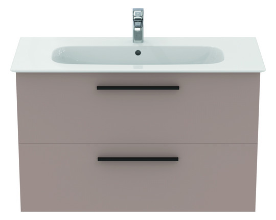 Ideal-Standard Möbelwaschtisch-Paket i.life A 104x46x64,5cm, 1 Hahnloch, Griff schwarz matt, greige matt