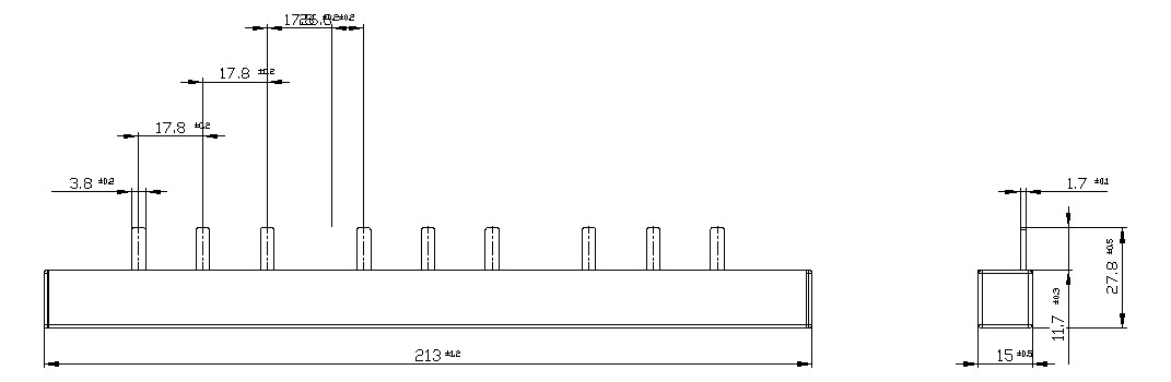 Phasenschiene 3ph 18mm 214mm 10qmm 50A Stift Isoliert