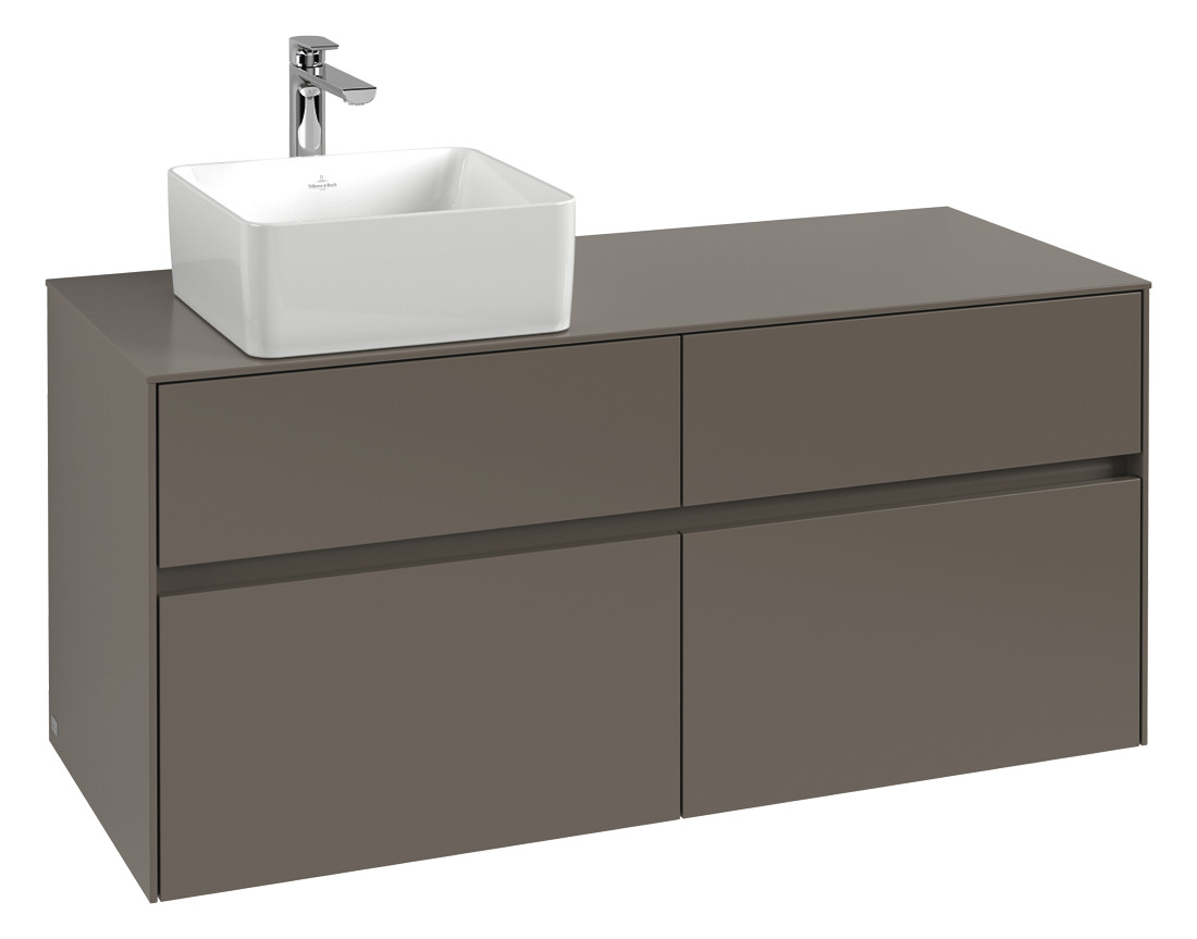 V&B Waschtischunterschrank Collaro 120x54,8x50cm, Waschtisch links, LED-Beleuchtung 8,8 W, truffle grey