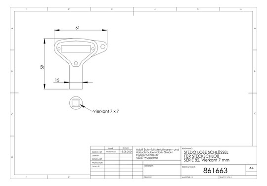 STEDO Schlüssel Serie 82, lose, für Steckschloss