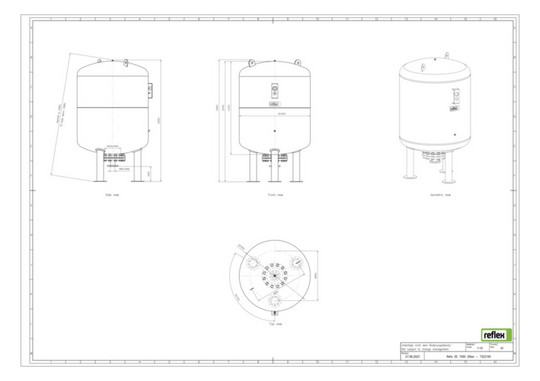 Reflex Membran-Druckausdehnungsgefäß Refix DE 1500, 25 bar/70 °C, DN 65/PN 40
