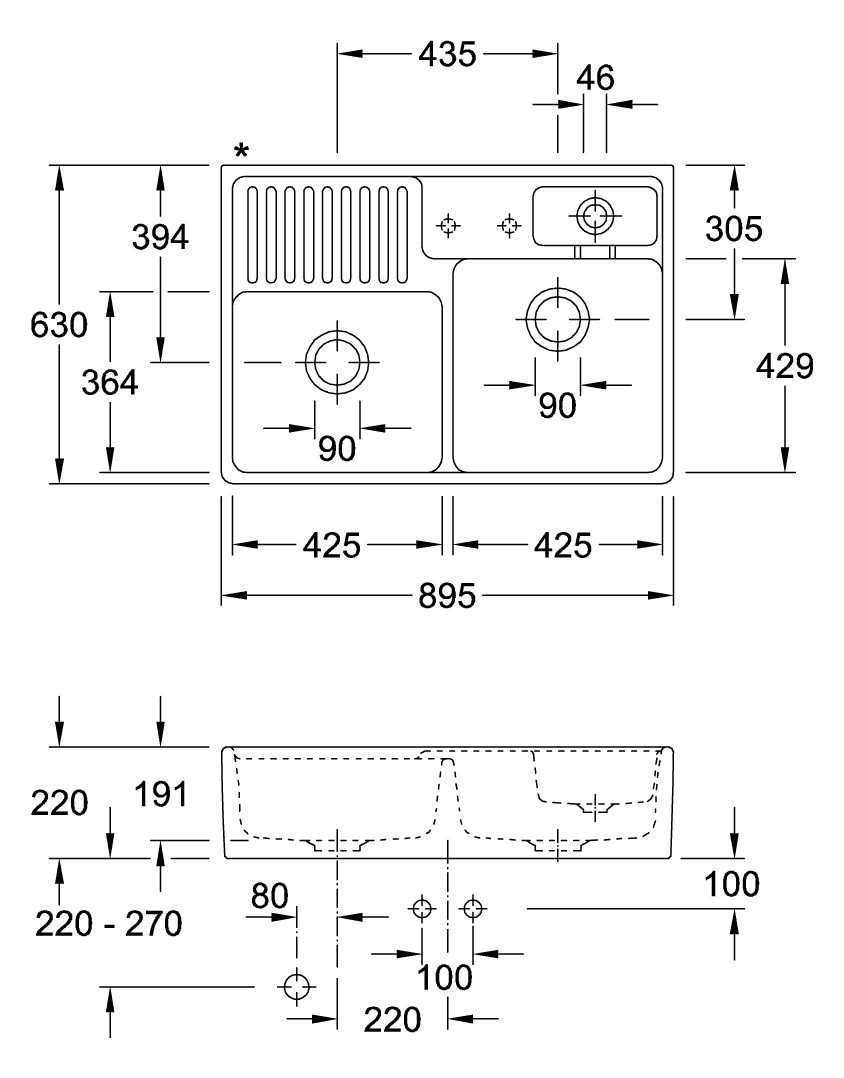 V&B Spülstein-Doppelbecken Resteschale, mit Ablaufgarnitur, Excenterbetätigung, chromit CeramicPlus