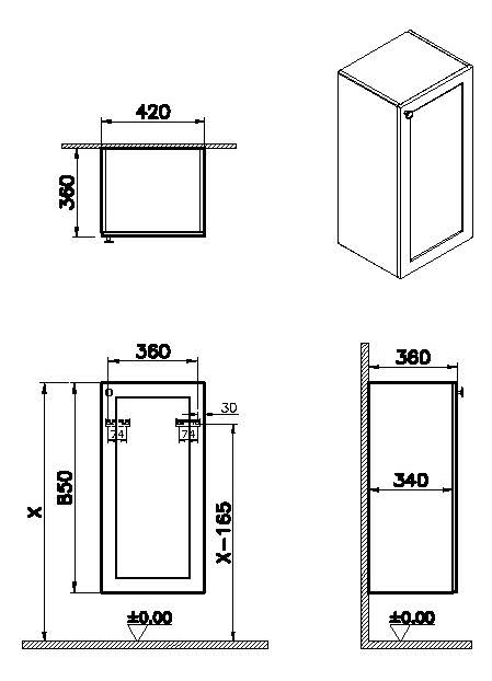 VitrA Bad Halbhochschrank Root Classic 42x36x85cm, 1 Tür, Türanschlag rechts, Korpus Graphit Matt