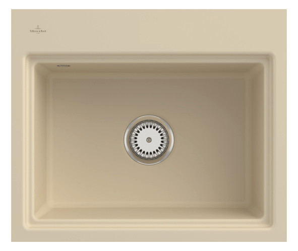 V&B Flächenbündige Spüle Subway Style 60 S Flat rechts, mit Ablaufgarnitur, Handbetätigung, ivory