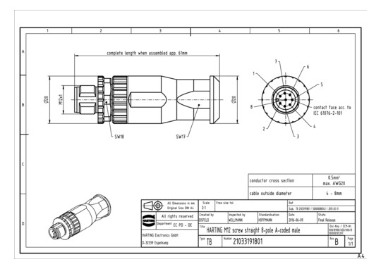 HART M12-Screw-8P-ACOD-M-STR 21033191801 