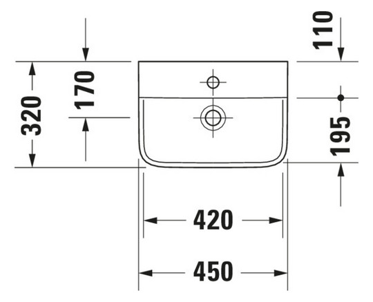 Duravit Handwaschbecken P3 Comforts 45 x 32 cm, ohne Hahnloch, mit Hahnlochbank und Überlauf, weiß