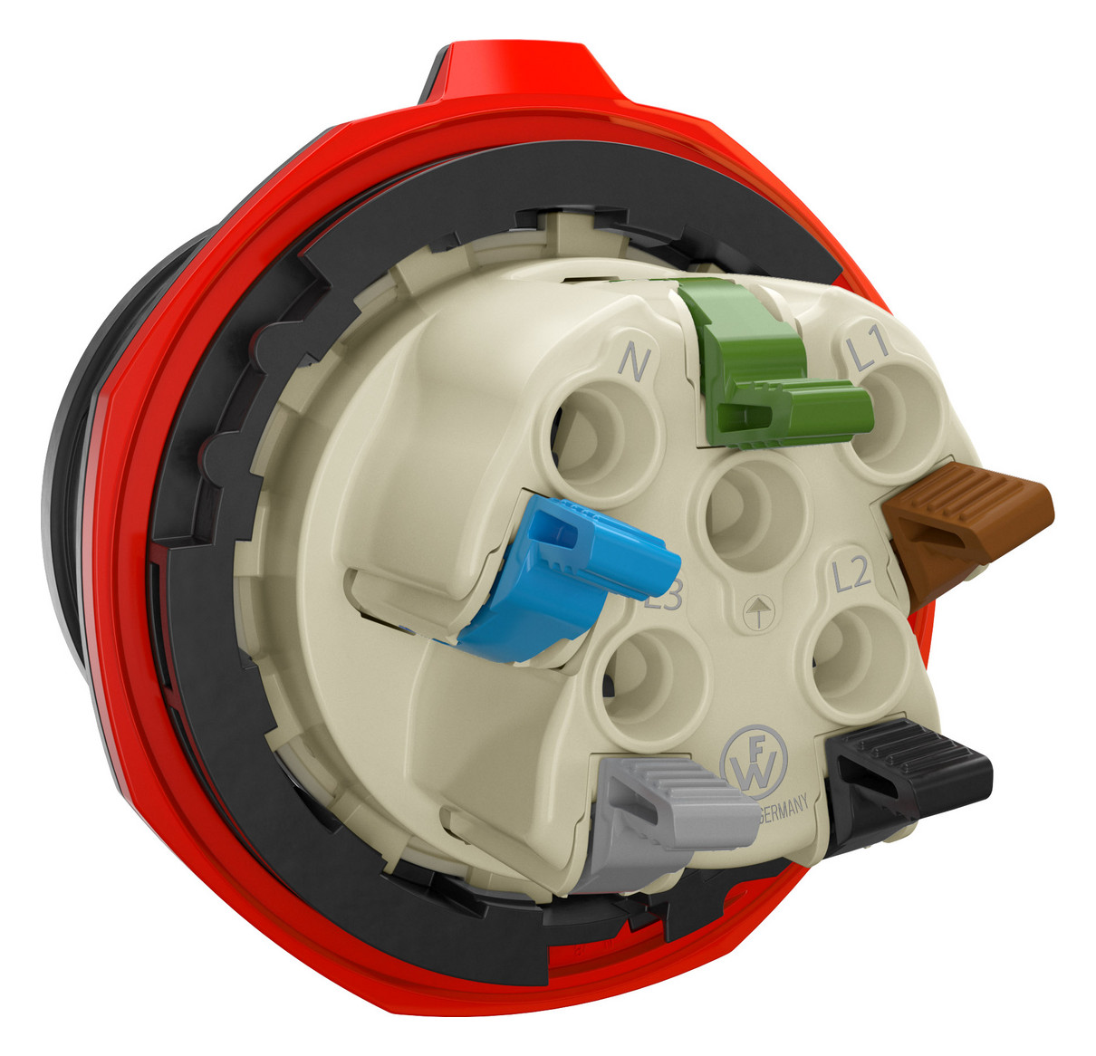 CEE-Steckdose 5p 32A 6h 400V/rt IP54 AP schraubl.Kl Kst