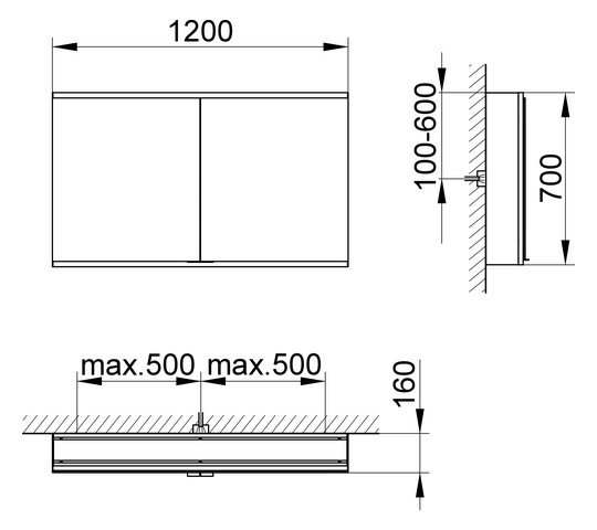 KEUCO Spiegelschrank Royal Modular 2.0 1200 x 700 x 160 mm, 2 Steckdosen, Wandvorbau, 2 Türen, beleuchtet
