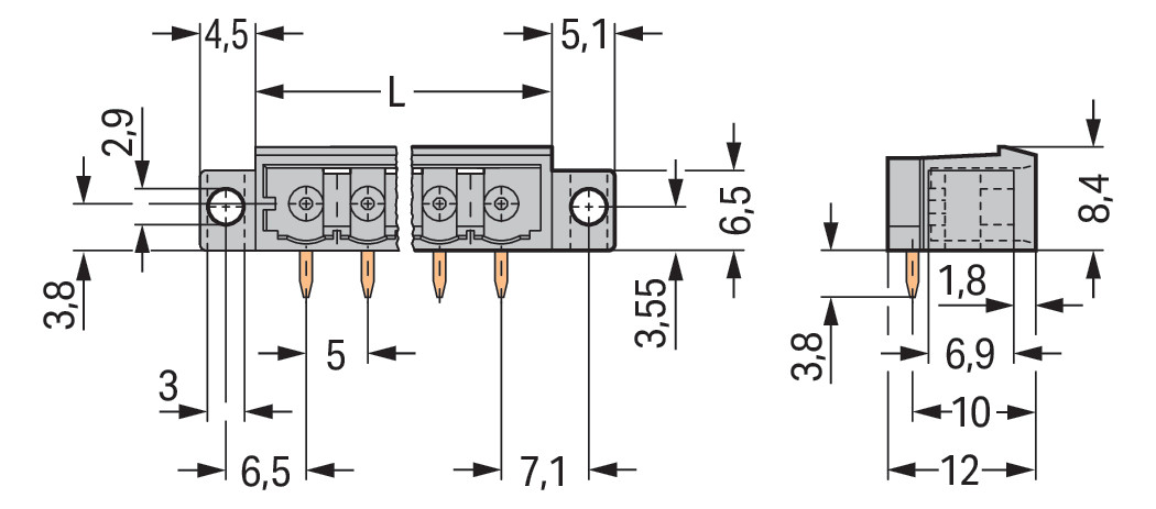 Platinenstecker Stift 2p Serie 231 gr 1re 5mm Zinn Löt frei