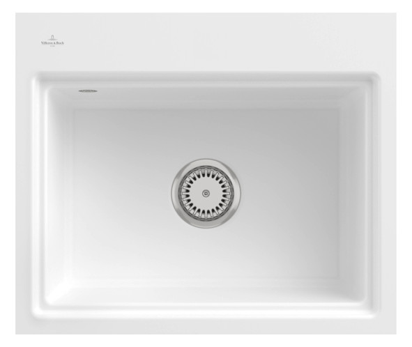 V&B Flächenbündige Spüle Subway Style 60 S Flat rechts, mit Ablaufgarnitur, Handbetätigung, stone white