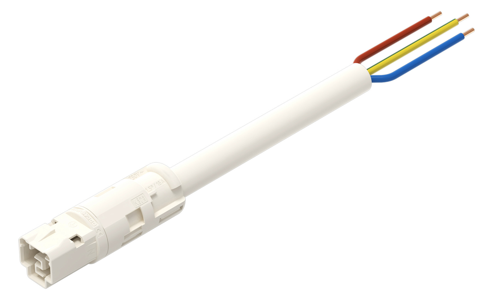 Systemverbindung 3p H05VV-F 1,5qmm ws L8000mm 3x1,5qmm Stecker fr.Ende 16A