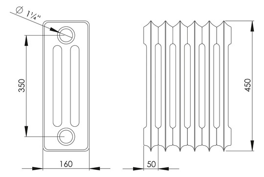 HG-TEC DIN-Stahlradiator grundiert 18 Glieder BH 450 NA 350 BL 900 BT 160