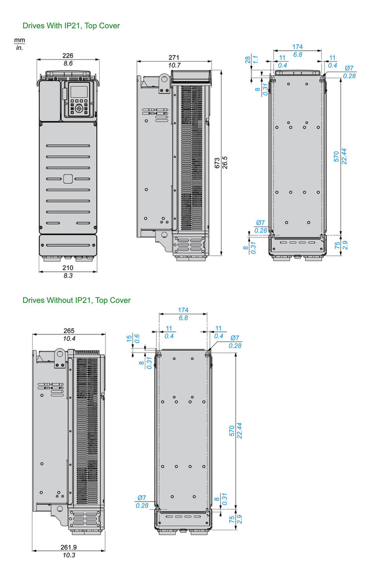 Frequenzumrichter ALTIVAR 200-240V E3ph A3ph 500Hz 50/60Hz IP21 5%F 15%V