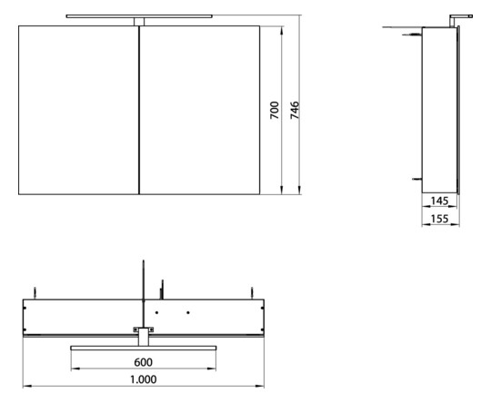 EMCO Aufputz-Lichtspiegelschrank mee 1000x746mm, 2-türig, Aluminium