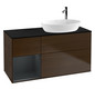 V&B Waschtisch-Unterschrank Finion 120cm, Abdeckplatte black matt, Regal Midnight matt lacquer, Walnut veneer