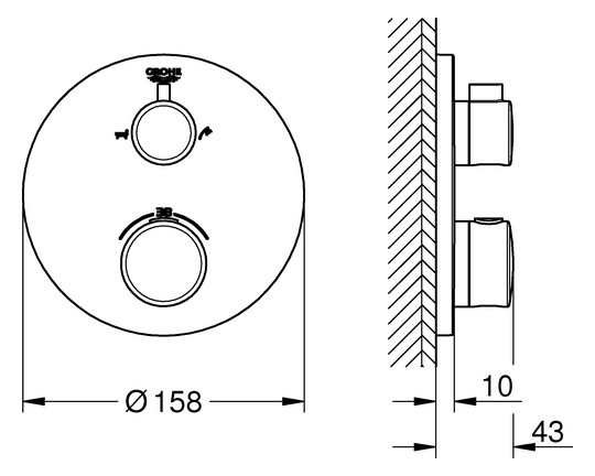 GROHE Fertigmontageset Grohtherm UP-Wannen-Thermostat, mit integrierter 2-Wege-Umstellung, rund, chrom