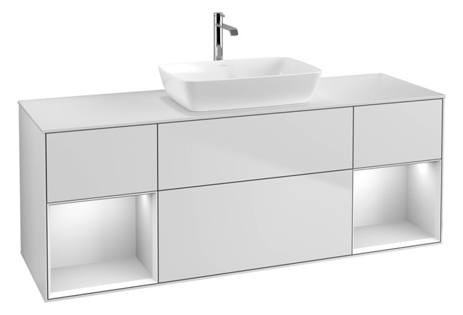 V&B Waschtisch-Unterschrank Wandbeleuchtung Finion 160cm, Abdeckplatte white matt, Regal White matt lacquer, White matt lacquer