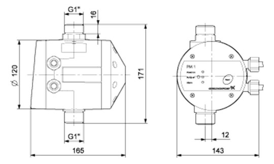 Grundfos Pressure Manager PM 1-1.5, 1,5 bar, 230 V, 1,5 m Kabel
