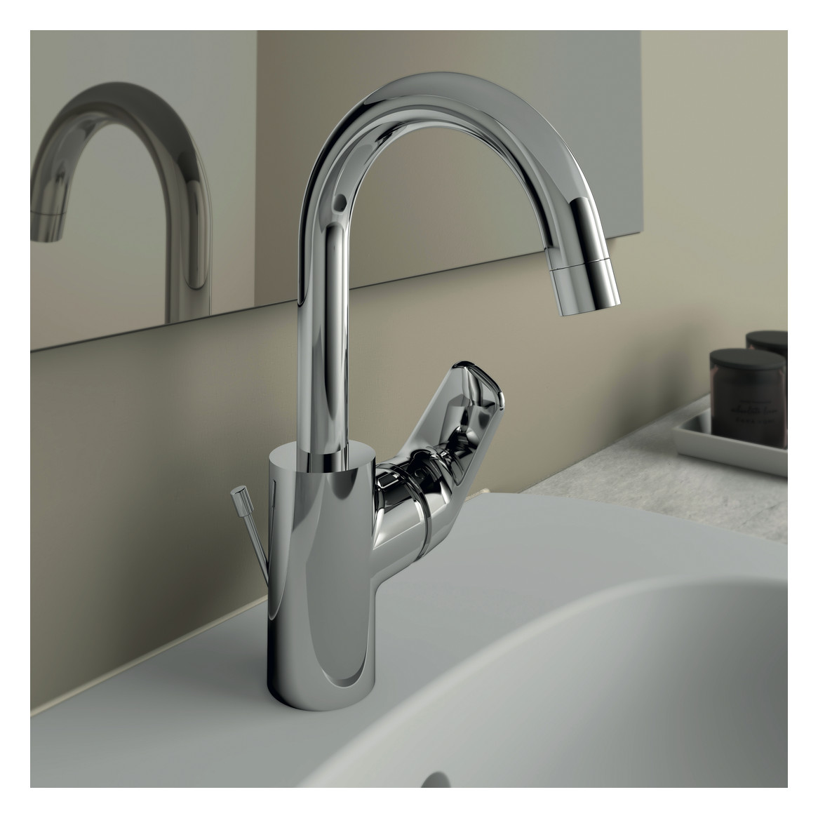 Ideal-Standard Waschtisch-Einhebelmischer CeraFlex mit hohem/schwenkbarem Auslauf, mit Ablaufgarnitur, chrom