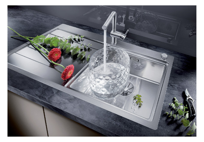 Blanco Spüle DIVON II 5 S-IF 100 x 51 cm, Edelstahl Seidenglanz, Becken links, mit Ablauffernbedienung