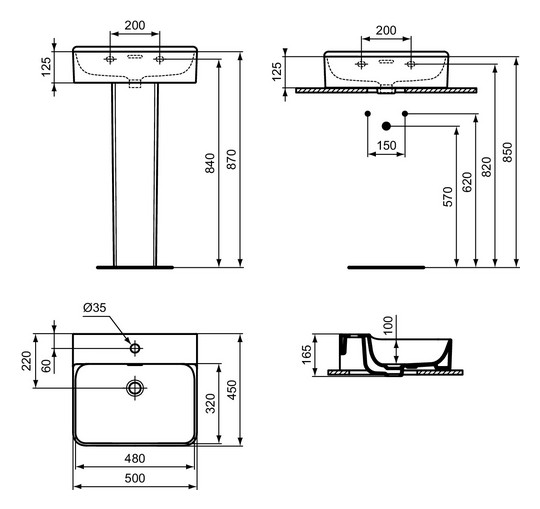 Ideal-Standard Waschtisch-Bundle Conca 07 mit WT-Unterschrank Eiche hell, Spiegel, Armatur