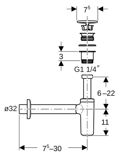 Geberit Waschbeckenablauf mit Siphon, Ventilabdeckung und Manschette, weiß/hochglanz-verchromt