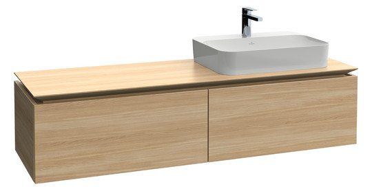 V&B Waschtischunterschrank Legato 160x38x50cm, Waschtisch rechts, mit LED-Beleuchtung, Stone Oak