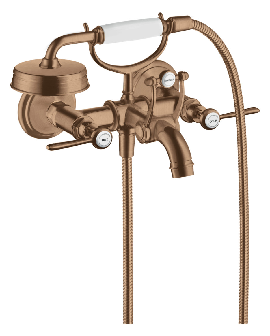 hansgrohe 2-Griff-Wannen-Armatur Axor Montreux AP, Ausladung 224mm, mit Hebelgriffen, brushed red gold hansgrohe 2-Griff-Wannen-Armatur Axor Montreux AP, Ausladung 224mm, mit Hebelgriffen, brushed red gold