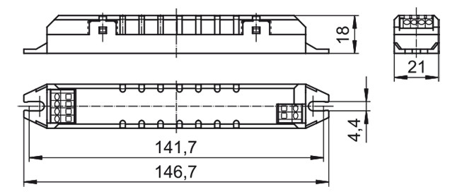 LED-Trafo 0,7-14W 350mA 40V IP20 Kstgeh dyn 146,7x21x18mm