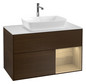 V&B Waschtisch-Unterschrank Wandbeleuchtung Finion 100cm, Abdeckplatte white matt, Regal Oak Veneer, Walnut veneer