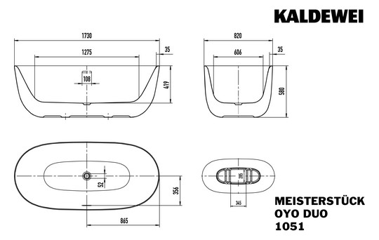 Kaldewei Badewanne Meisterstück Oyo Duo 4033-1051 Perl-Effekt, 173x82cm, Schallschutz, Ablauf, weiß