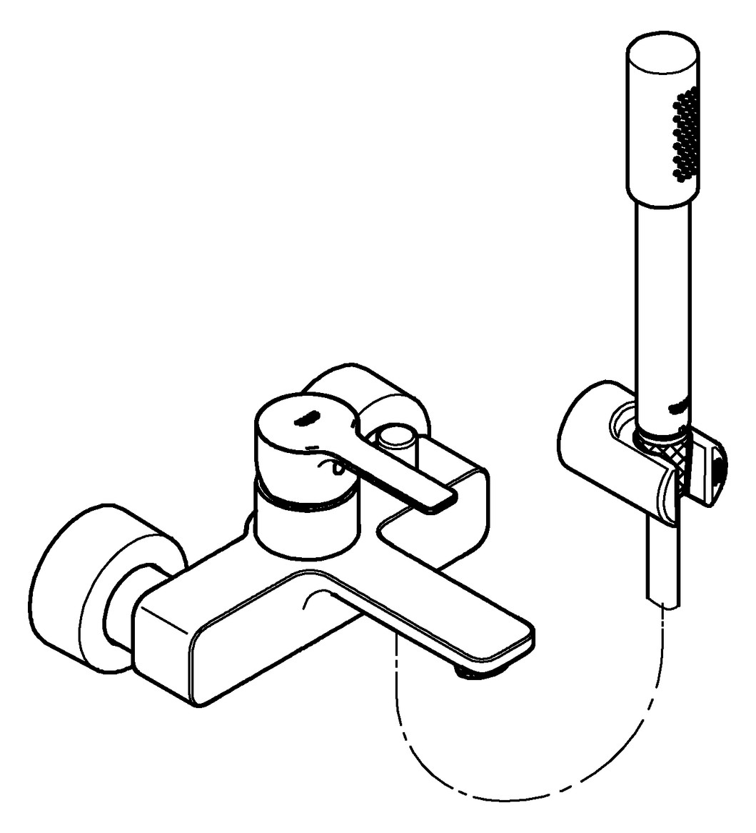 GROHE Wannen-Einhebelmischer Lineare 1/2", mit Brausegarnitur, Wandmontage, chrom